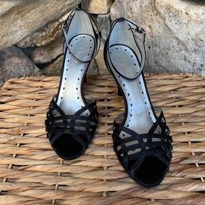 BCBG Girl Black Satin Strappy Heeled Sandals-7M